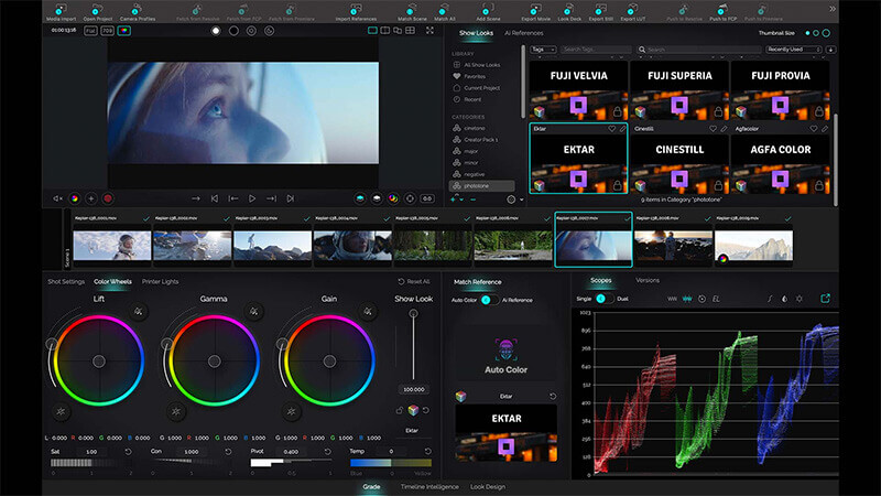 colourlab-ai color grading panels in colourlab.ai