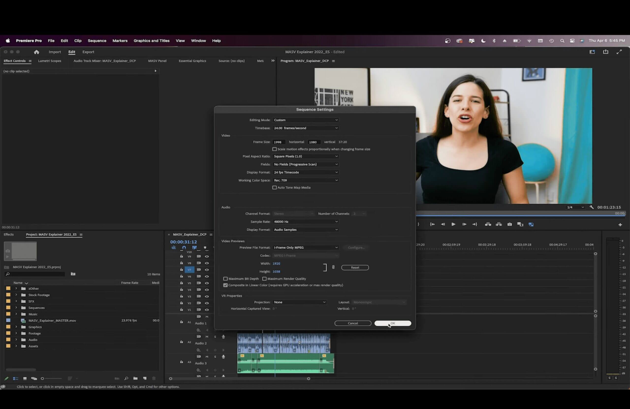 dcp-adobe-premiere-sequence-settings Premiere Pro-Sequenzeinstellungen für ein DCP