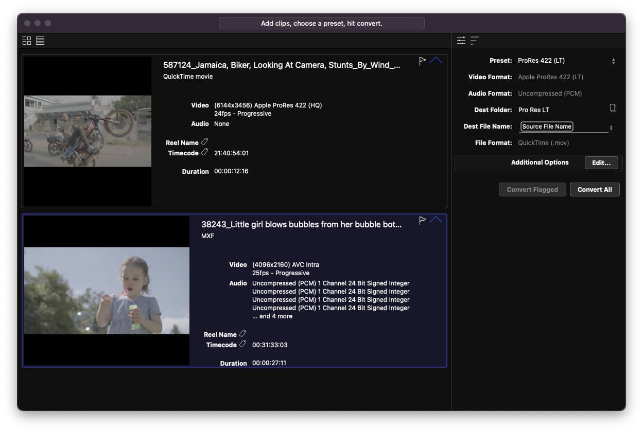 Edit-ready transcoding in EditReady