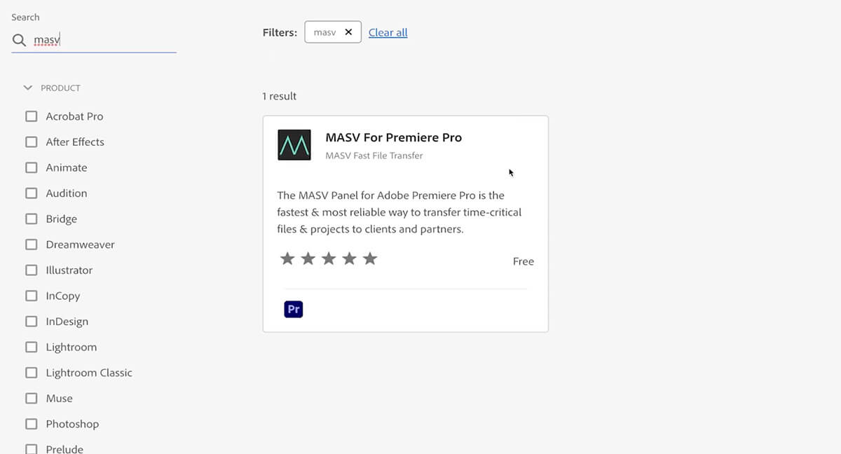 MASV 패널 플러그인 Premiere Pro용 MASV 패널