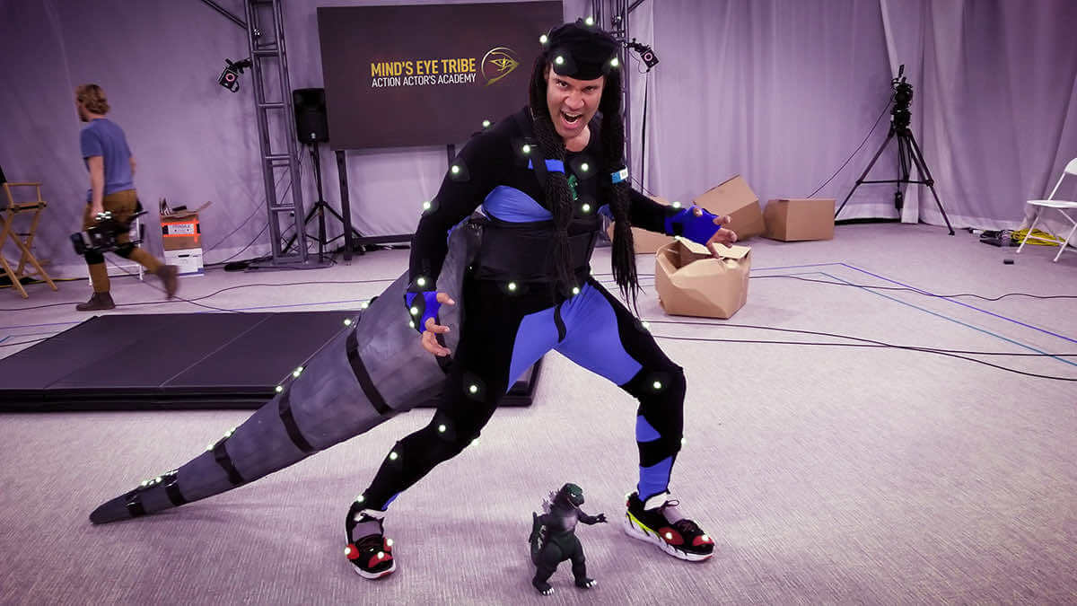 motion-capture man dressed in a motion capture suit