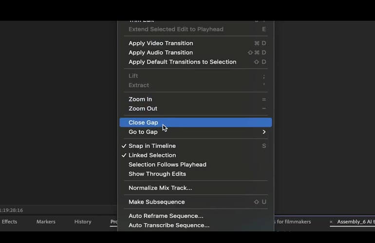 Premiere-Pro-Shortcuts_close gap_2 Mouse hovering over export project archive in Project Manager window in DaVinci Resolve
