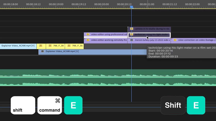 Premiere-Pro-Shortcuts_Enable-disable Mouse hovering over audio clip in Adobe Premiere Pro timeline with enable and disable keyboard shortcuts