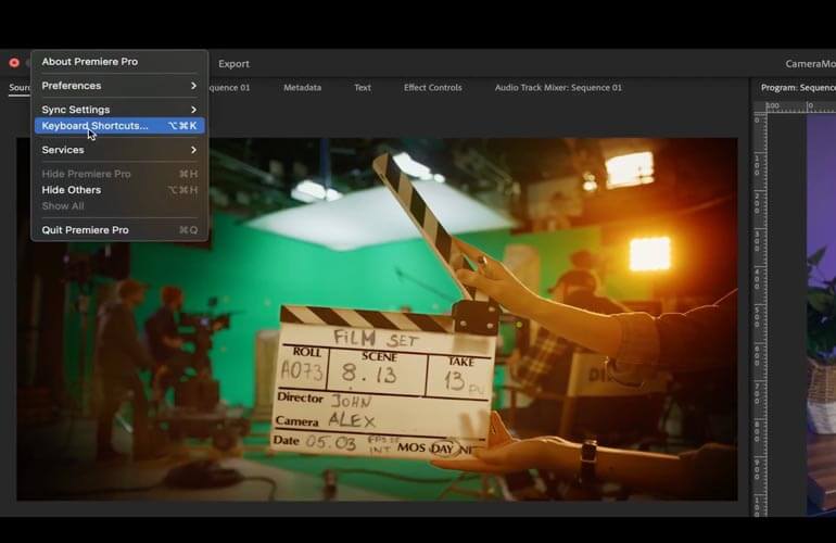 Premiere-Pro-Shortcuts_keyboard shortcut window Keyboard shortcuts option in Adobe Premiere Pro