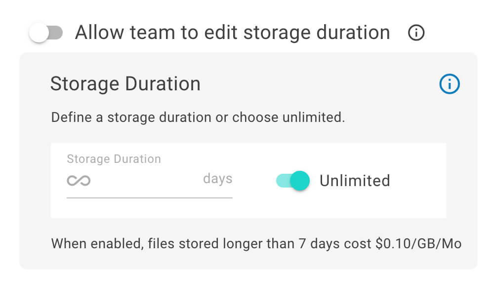 Turning on Unlimited Storage in MASV Teams