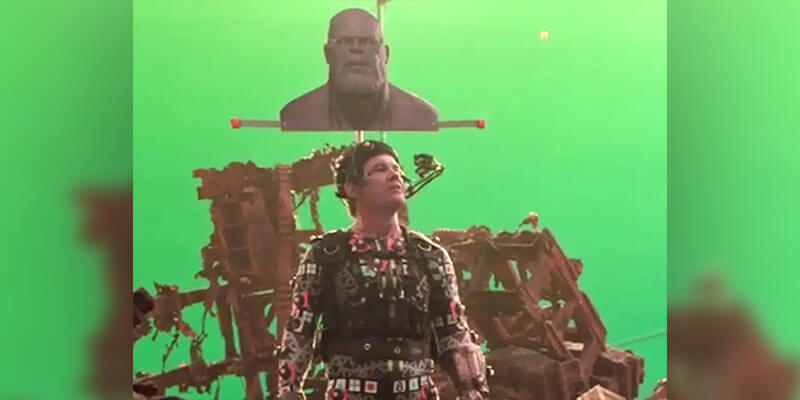 Virtual-production-josh-brolin Josh Brolin wears a Thanos head extension on-set