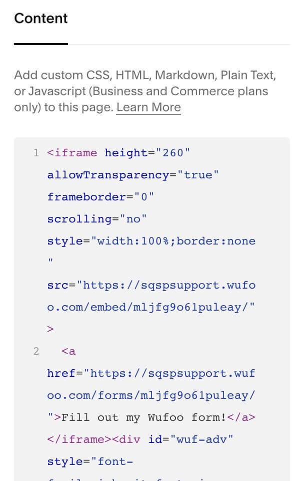 우푸 코드 Squarespace 웹사이트에 Wufoo 코드 추가하기