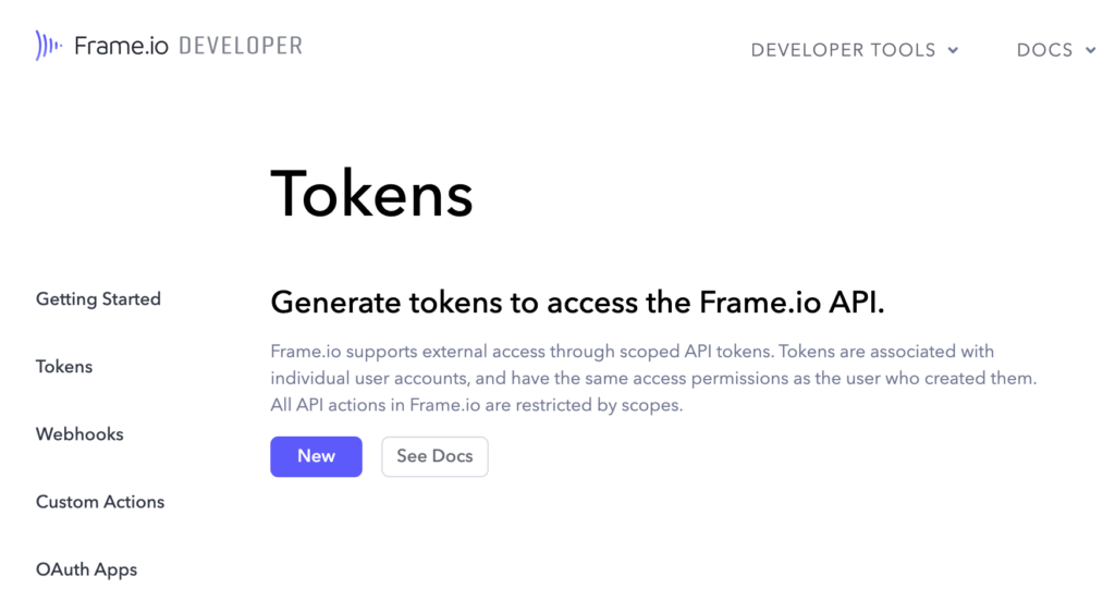 frame io tokens