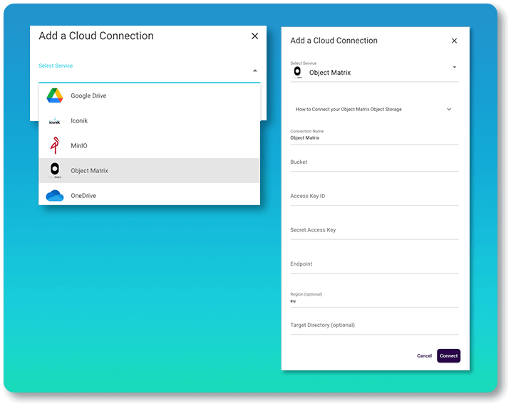 Objekt-Matrix-Wolken-Integrations-Konfiguration MASV-Integration mit Objektmatrix